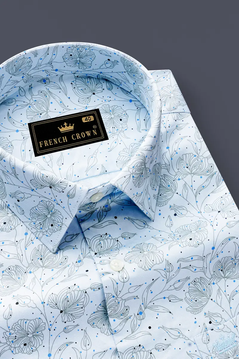 Vincelle-Botticelli Blue Floral Printed Subtle Sheen Super Soft Premium Cotton Semi Formal Shirt 2