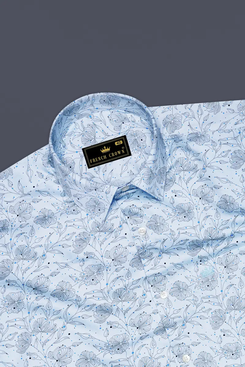 Vincelle-Botticelli Blue Floral Printed Subtle Sheen Super Soft Premium Cotton Semi Formal Shirt 6