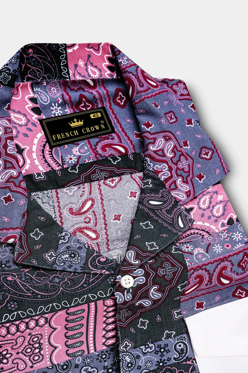 Vinelle-Mulled Wine Purple And Viola Pink Printed Multicolour Super Soft Tencel Designer Casual Shirt 4