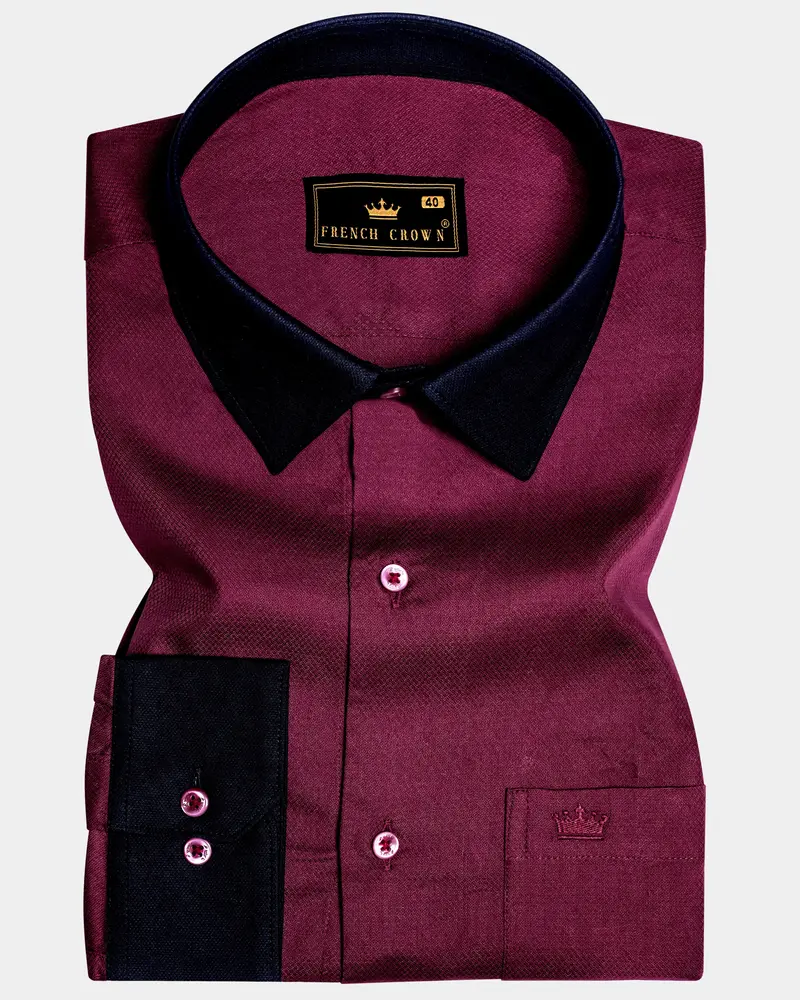 Vino Luxe-Mulberry Wine Solid Dobby Textured Premium Giza Cotton Dress Shirt 1
