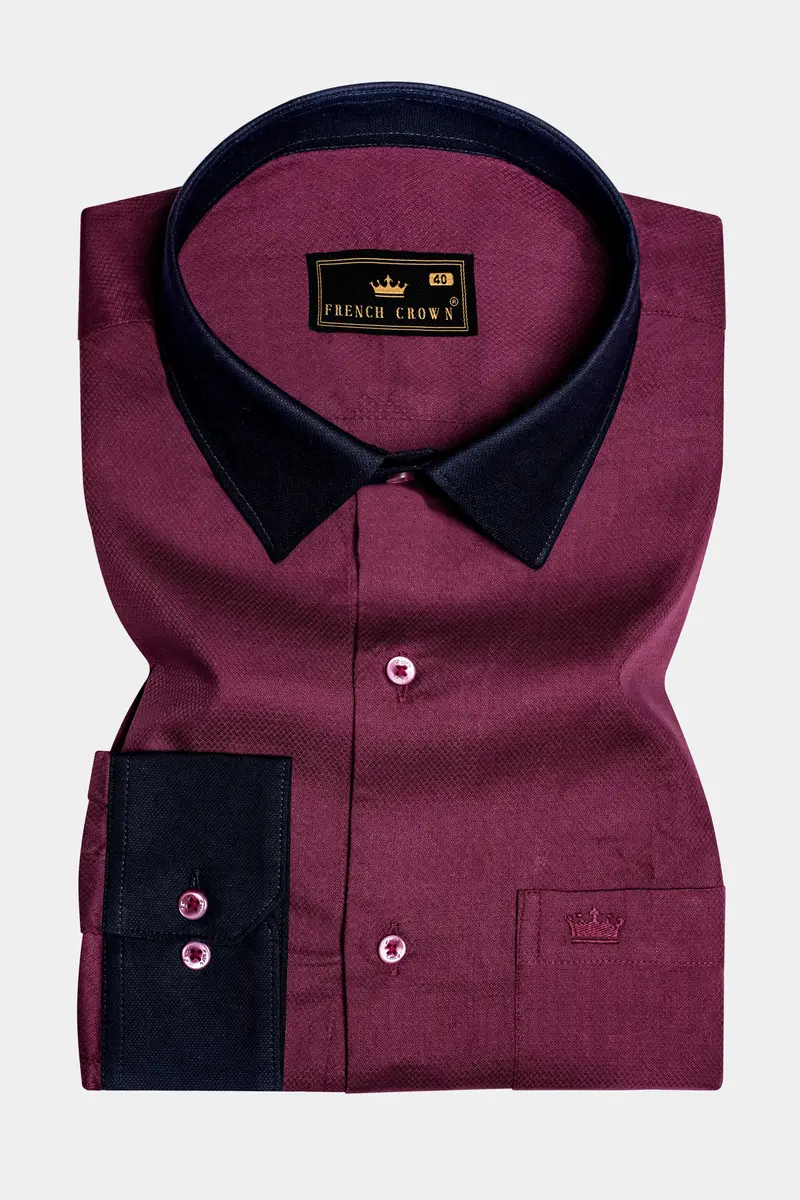 Vino Luxe-Mulberry Wine Solid Dobby Textured Premium Giza Cotton Dress Shirt 2