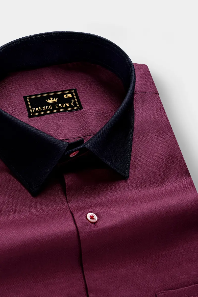 Vino Luxe-Mulberry Wine Solid Dobby Textured Premium Giza Cotton Dress Shirt 4