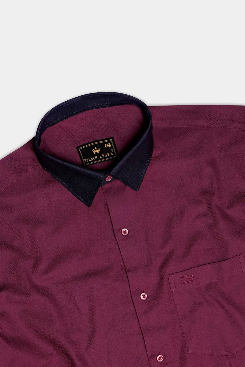 Vino Luxe-Mulberry Wine Solid Dobby Textured Premium Giza Cotton Dress Shirt 5