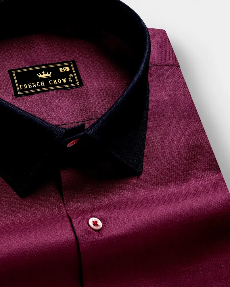 Vino Luxe-Mulberry Wine Solid Dobby Textured Premium Giza Cotton Dress Shirt 6