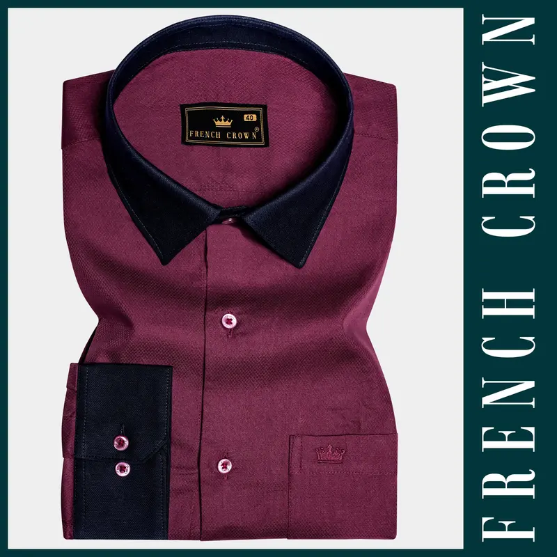 Vino Luxe-Mulberry Wine Solid Dobby Textured Premium Giza Cotton Dress Shirt 7