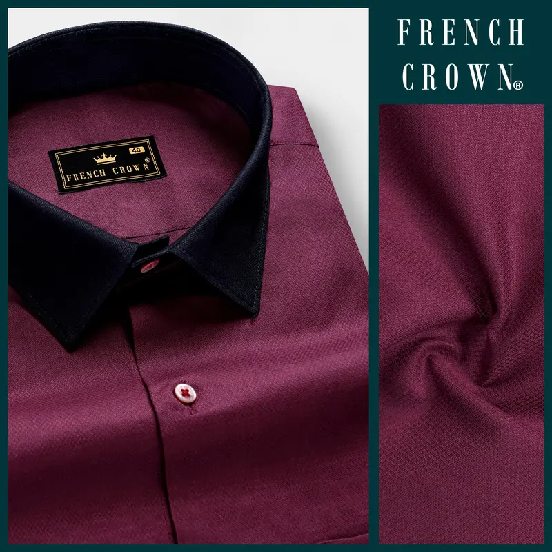Vino Luxe-Mulberry Wine Solid Dobby Textured Premium Giza Cotton Dress Shirt 8