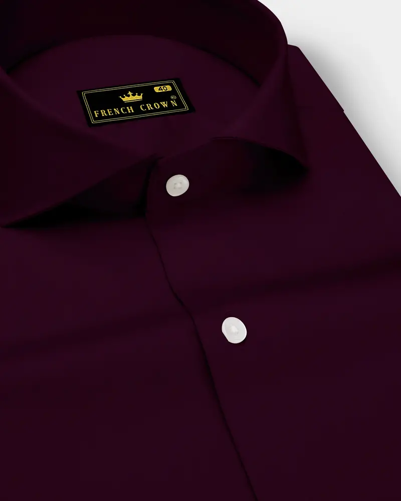 Vinoro- Sepia Maroon Subtle Sheen Super Soft Premium Cotton Cut Away Collar Dress Shirt 1