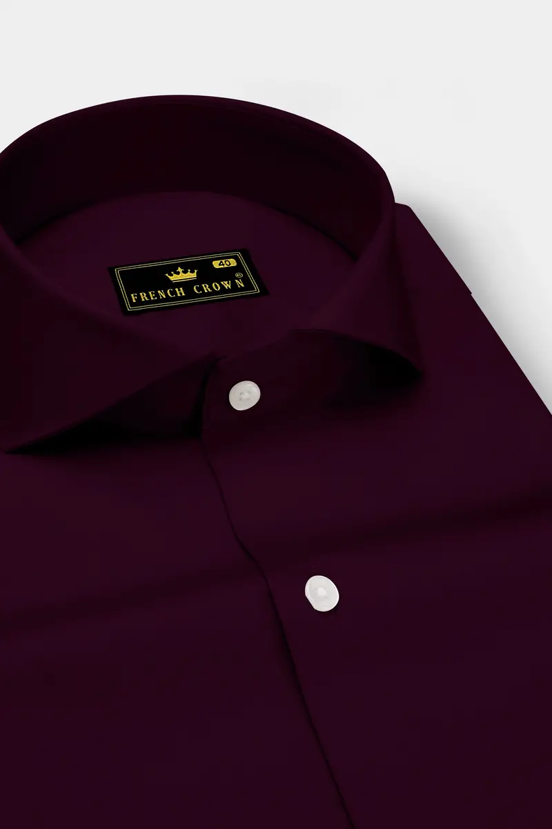 Vinoro- Sepia Maroon Subtle Sheen Super Soft Premium Cotton Cut Away Collar Dress Shirt 2