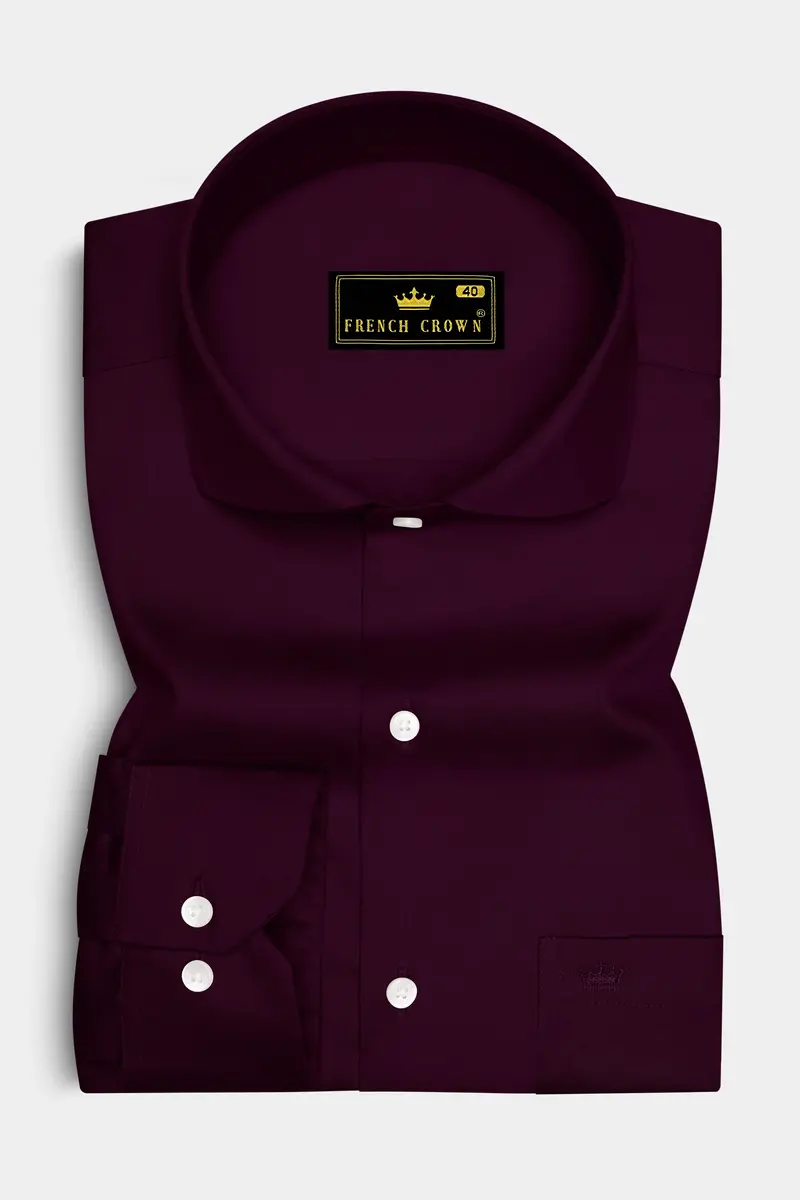 Vinoro- Sepia Maroon Subtle Sheen Super Soft Premium Cotton Cut Away Collar Dress Shirt 4