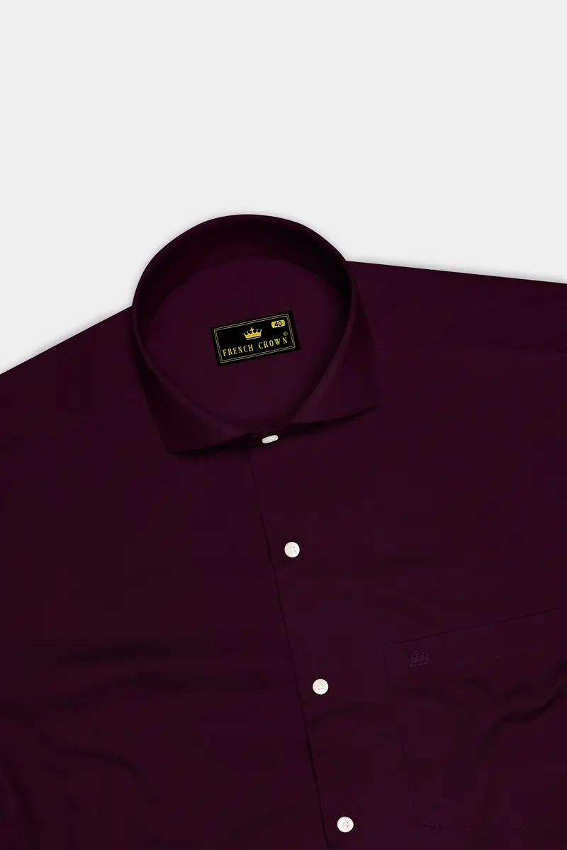 Vinoro- Sepia Maroon Subtle Sheen Super Soft Premium Cotton Cut Away Collar Dress Shirt 5