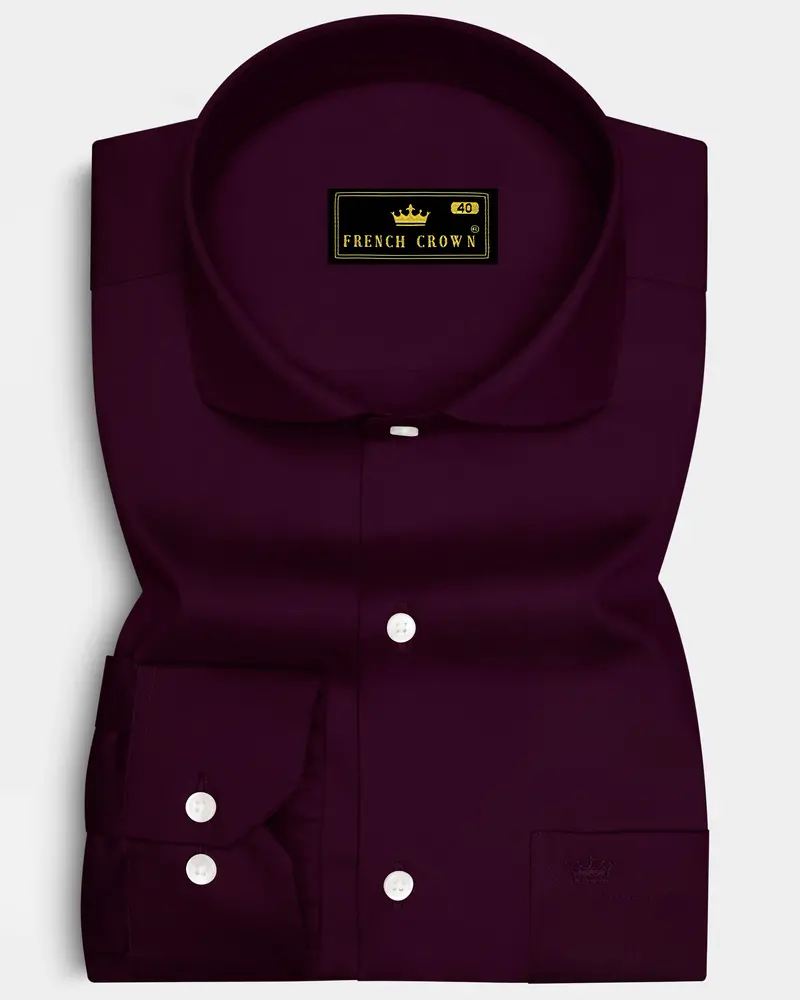 Vinoro- Sepia Maroon Subtle Sheen Super Soft Premium Cotton Cut Away Collar Dress Shirt 6