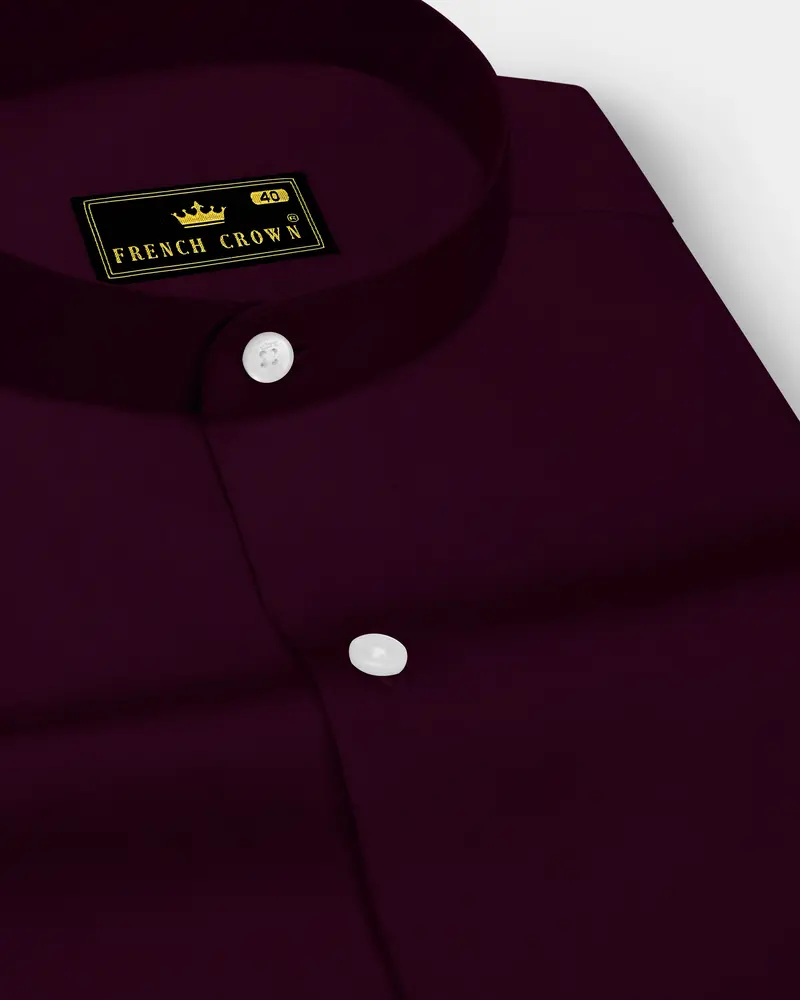 Vinoro- Sepia Maroon Subtle Sheen Super Soft Premium Cotton Mandarin Dress Shirt 1