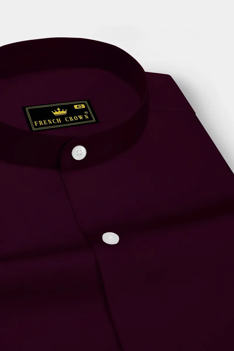 Vinoro- Sepia Maroon Subtle Sheen Super Soft Premium Cotton Mandarin Dress Shirt 2