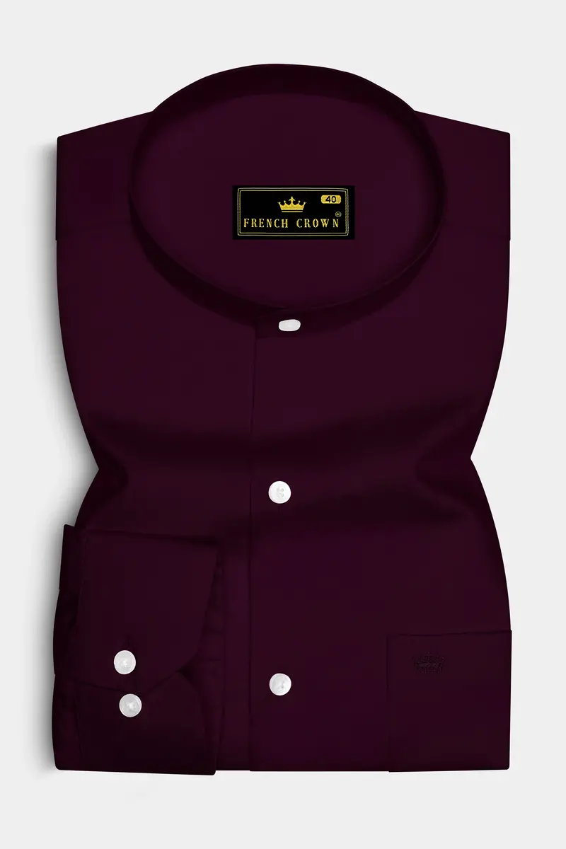 Vinoro- Sepia Maroon Subtle Sheen Super Soft Premium Cotton Mandarin Dress Shirt 4