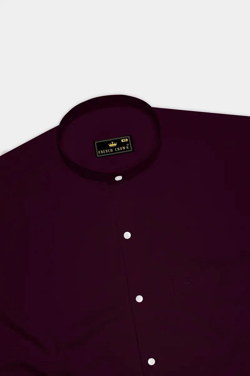Vinoro- Sepia Maroon Subtle Sheen Super Soft Premium Cotton Mandarin Dress Shirt 5