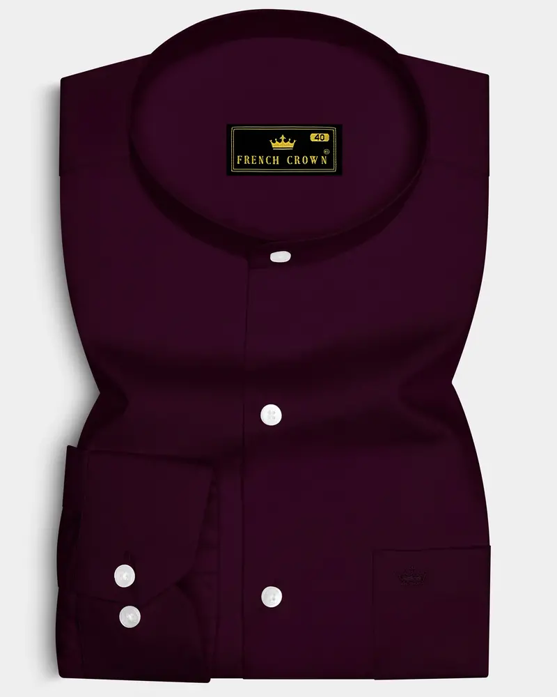 Vinoro- Sepia Maroon Subtle Sheen Super Soft Premium Cotton Mandarin Dress Shirt 6
