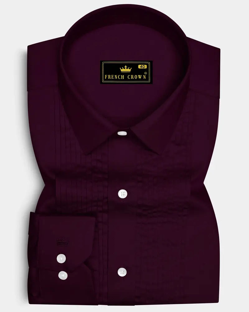 Vinoro- Sepia Maroon Subtle Sheen Super Soft Premium Cotton Tuxedo Dress Shirt 1