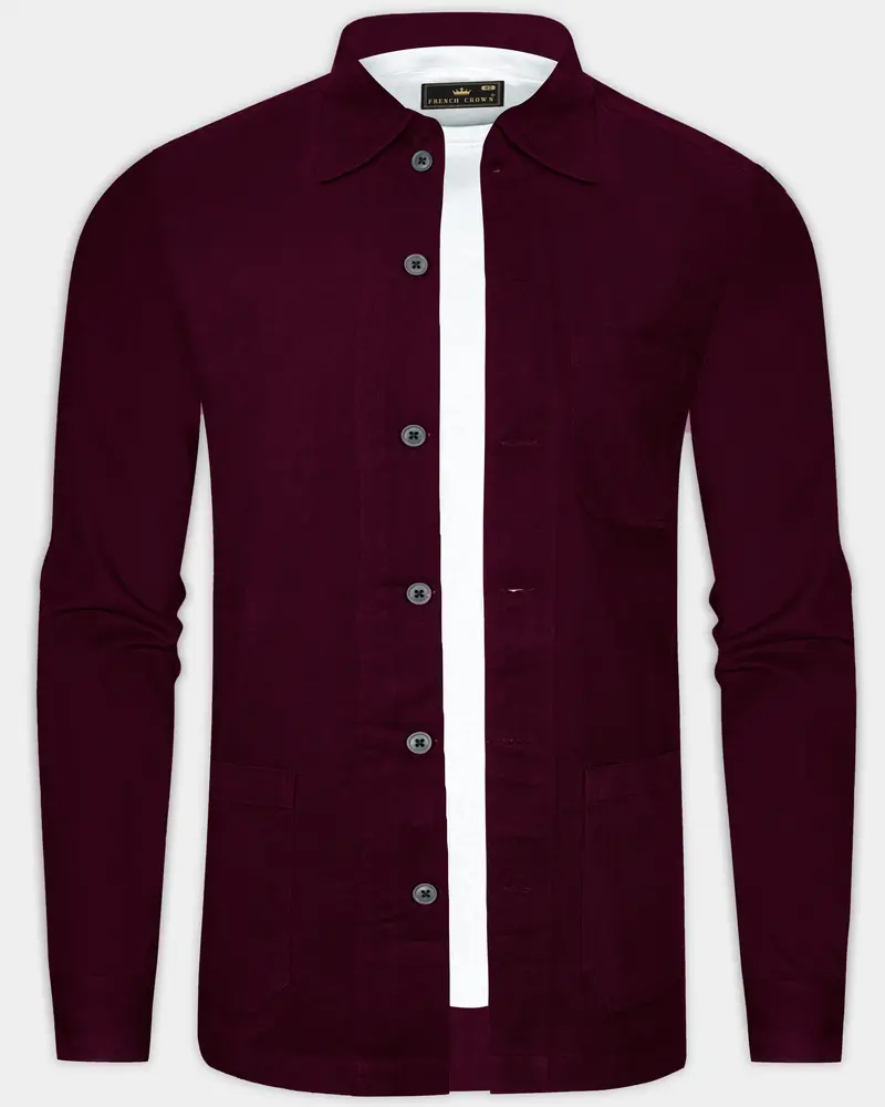 Vinoro Sepia Maroon Textured Heavyweight Flannel Premium Cotton Casual Designer Overshirt/Shacket 1