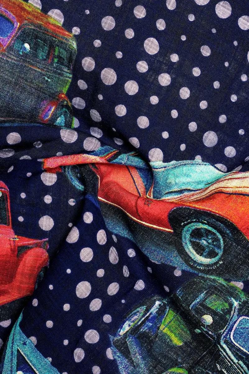 Vintage-Cinder Blue Vintage Car Printed Lightweight Premium Cotton Multicolor Casual Shirt 3