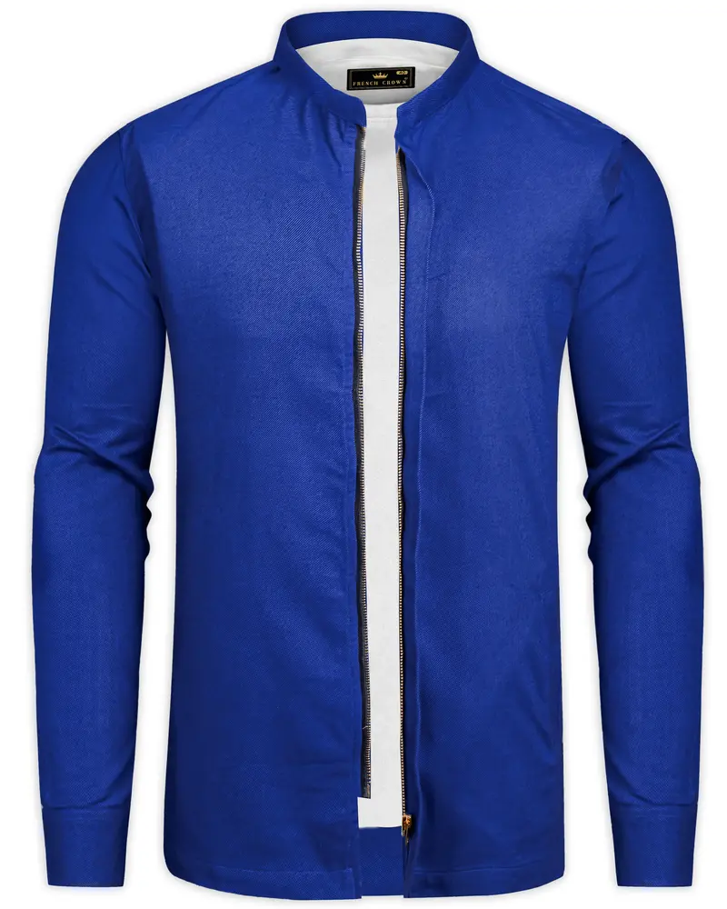 Vintero-Lapis Blue Heavyweight Flannel Designer Casual Overshirt/Shacket 9