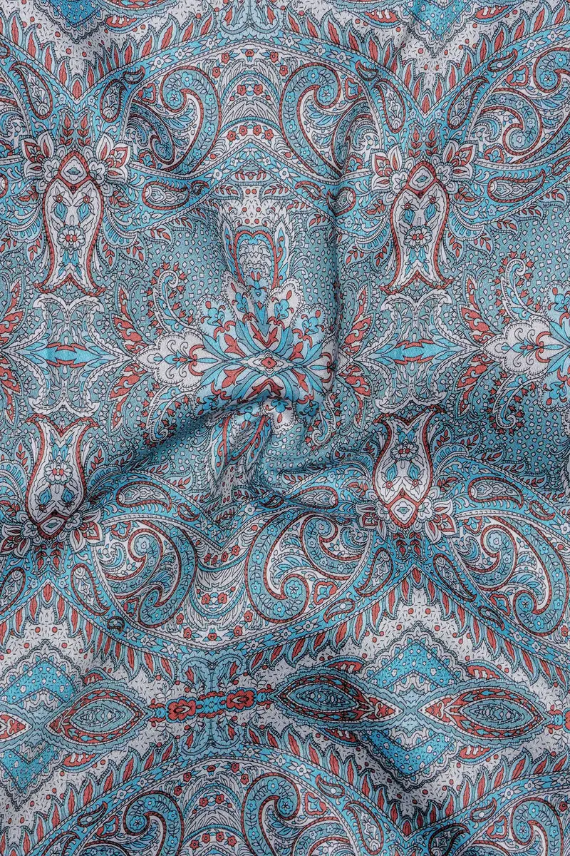 Vinterra-Fountain Blue And Bright White Vineyard Printed Twill Premium Cotton Casual Shirt 3