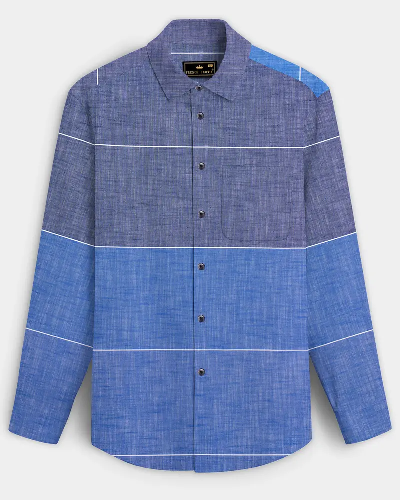 Vintrex-Comet Blue And Marino Striped Denim Premium Cotton Casual Shirt 1