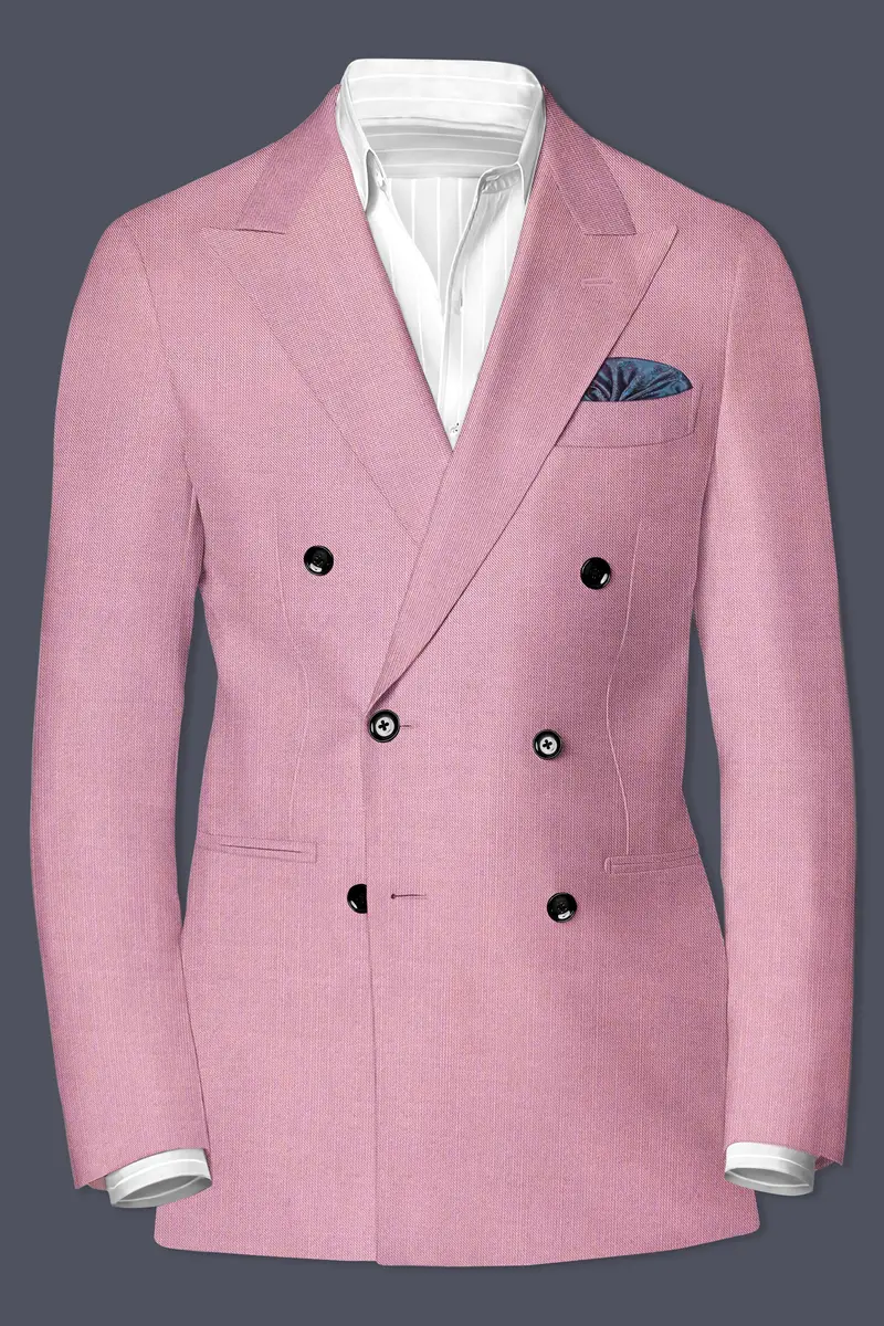 Viola Pink Solid Wool Rich Double Breasted Slight Stretch Blazer 2