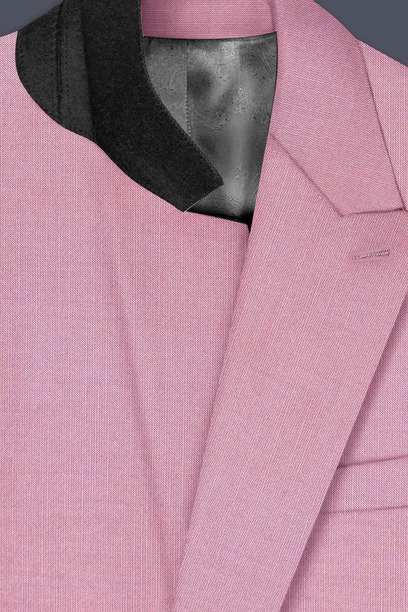 Viola Pink Solid Wool Rich Double Breasted Slight Stretch Blazer 4