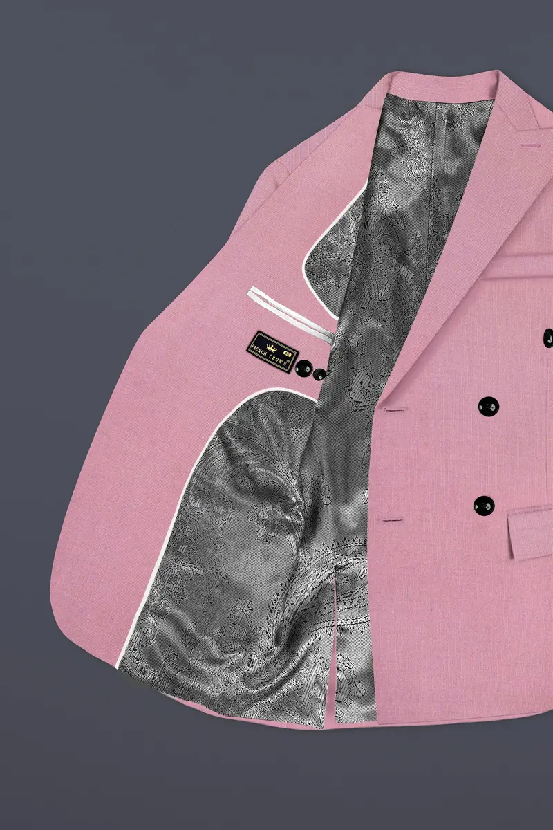 Viola Pink Solid Wool Rich Double Breasted Slight Stretch Blazer 5