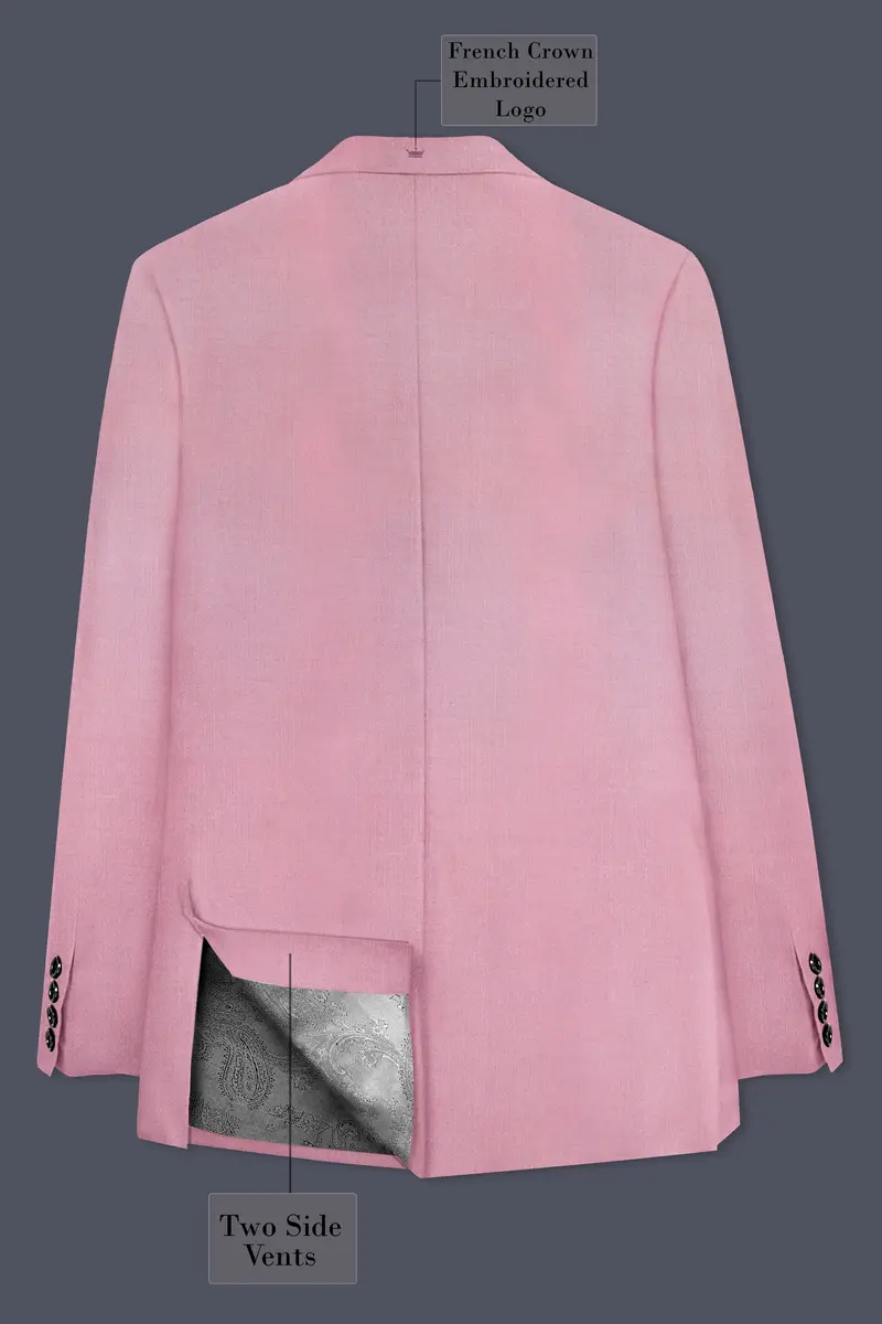 Viola Pink Solid Wool Rich Double Breasted Slight Stretch Blazer 7