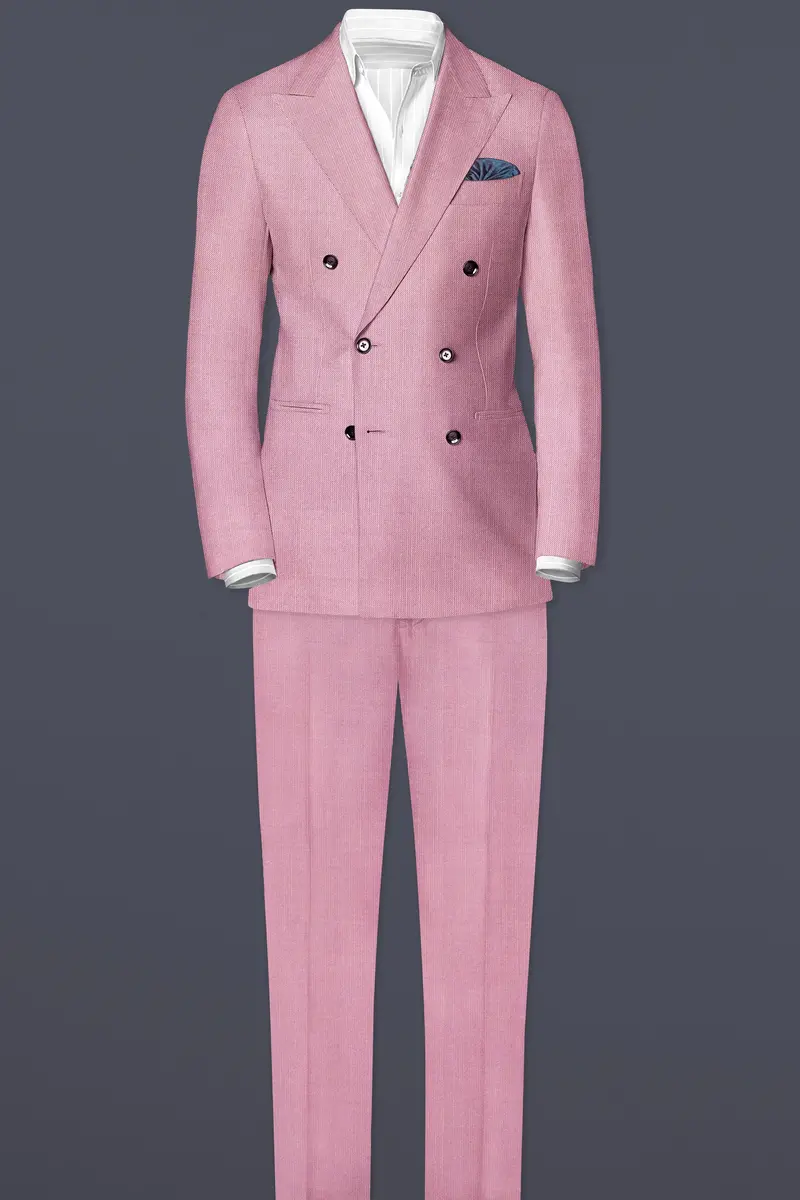Viola Pink Solid Wool Rich Double Breasted Slight Stretch Blazer 8