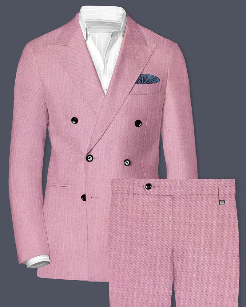 Viola Pink Solid Wool Rich Double Breasted Slight Stretch Suit 1