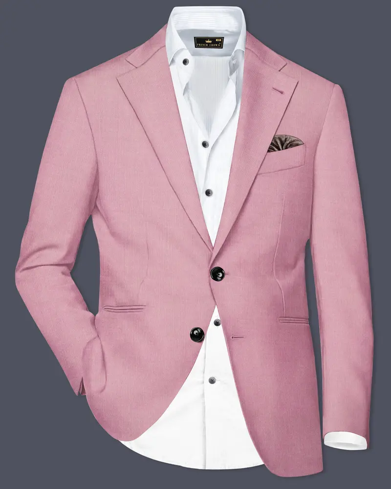 Viola Pink Solid Wool Rich Single Breasted Slight Stretch Blazer 1