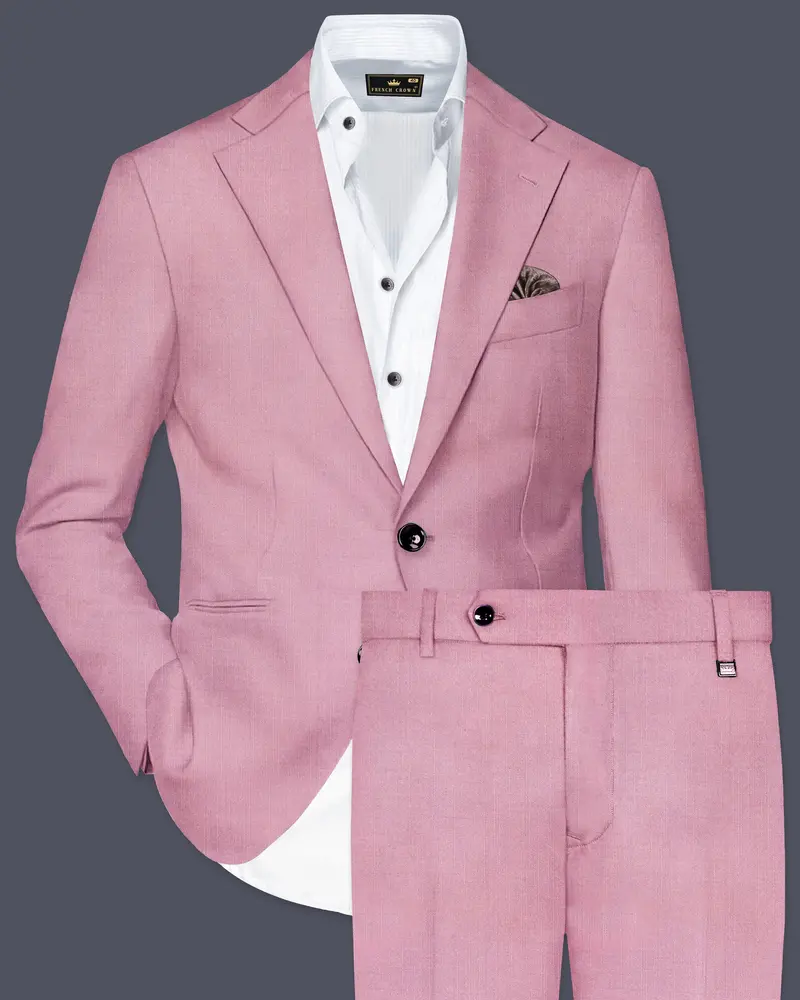 Viola Pink Solid Wool Rich Single Breasted Slight Stretch Suit 1