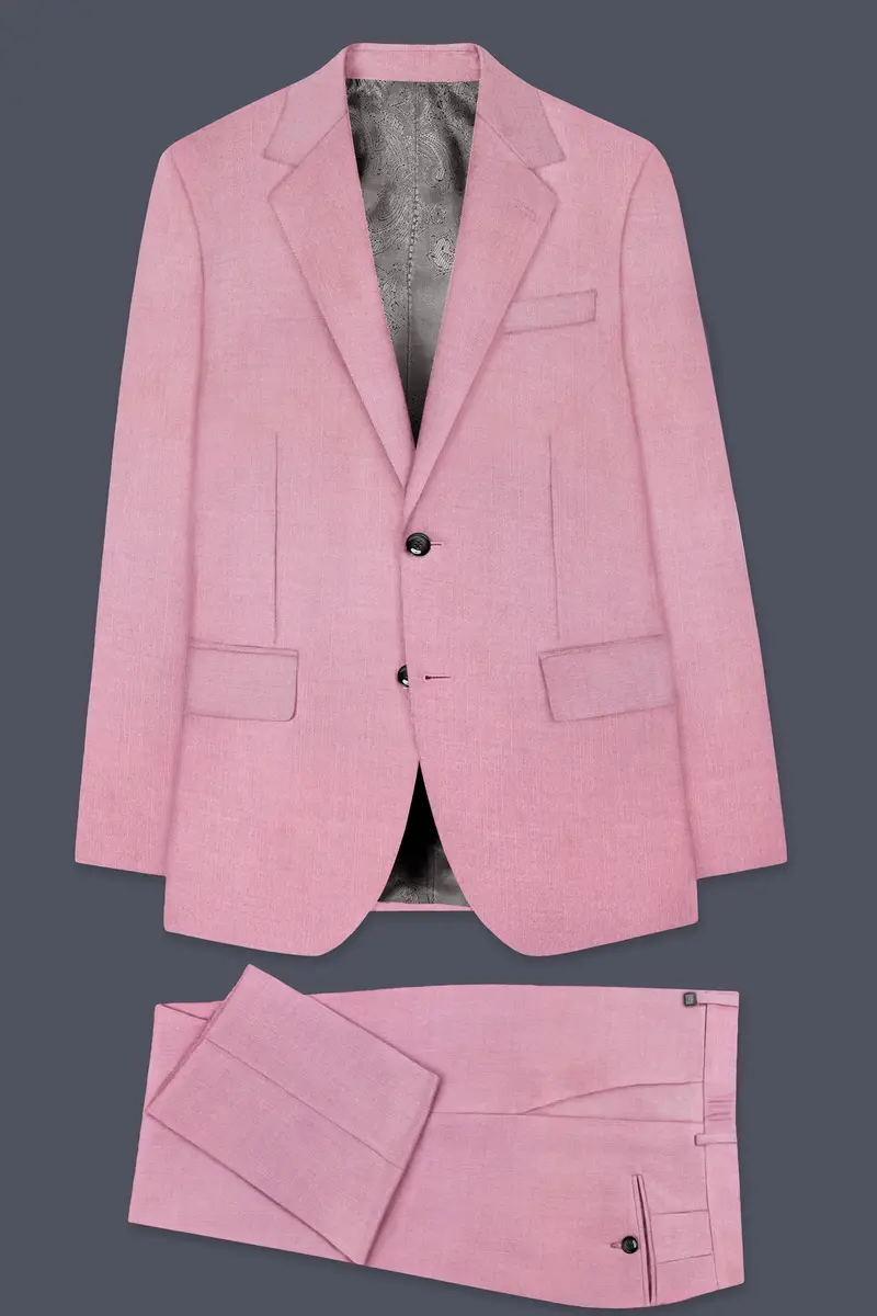 Viola Pink Solid Wool Rich Single Breasted Slight Stretch Suit 11