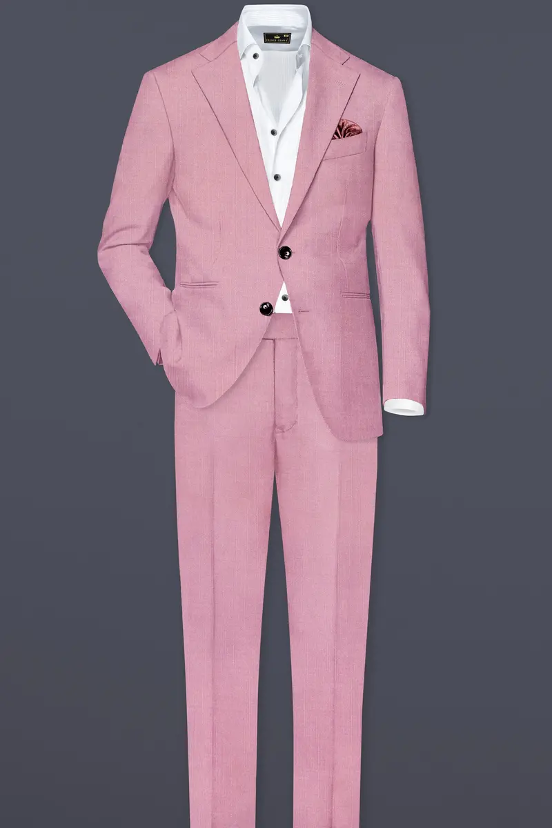 Viola Pink Solid Wool Rich Single Breasted Slight Stretch Suit 4