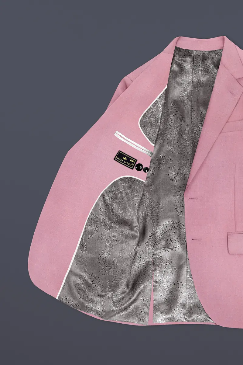 Viola Pink Solid Wool Rich Single Breasted Slight Stretch Suit 6