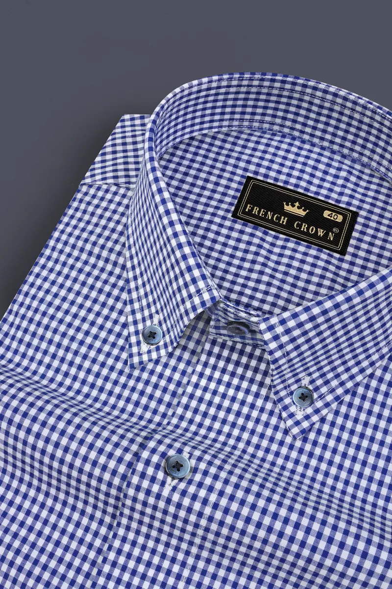 Violent Blue And Bright White Micro Checkered Giza Cotton Shirt 1