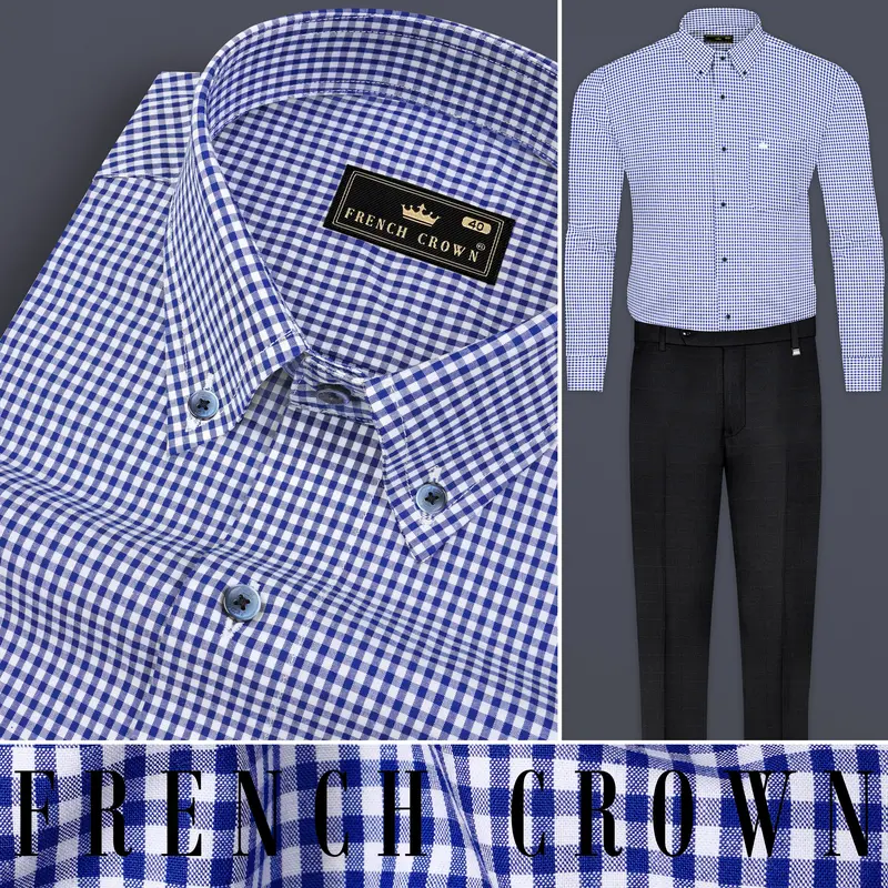 Violent Blue And Bright White Micro Checkered Giza Cotton Shirt 10