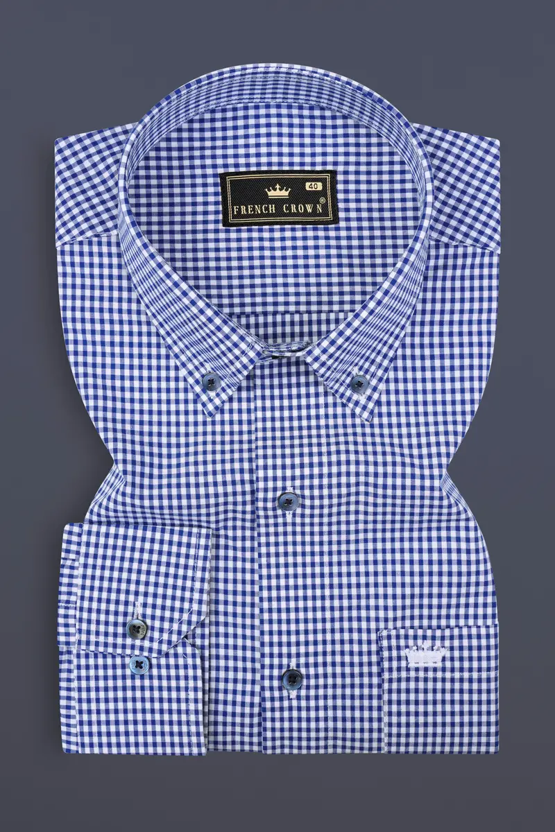 Violent Blue And Bright White Micro Checkered Giza Cotton Shirt 3