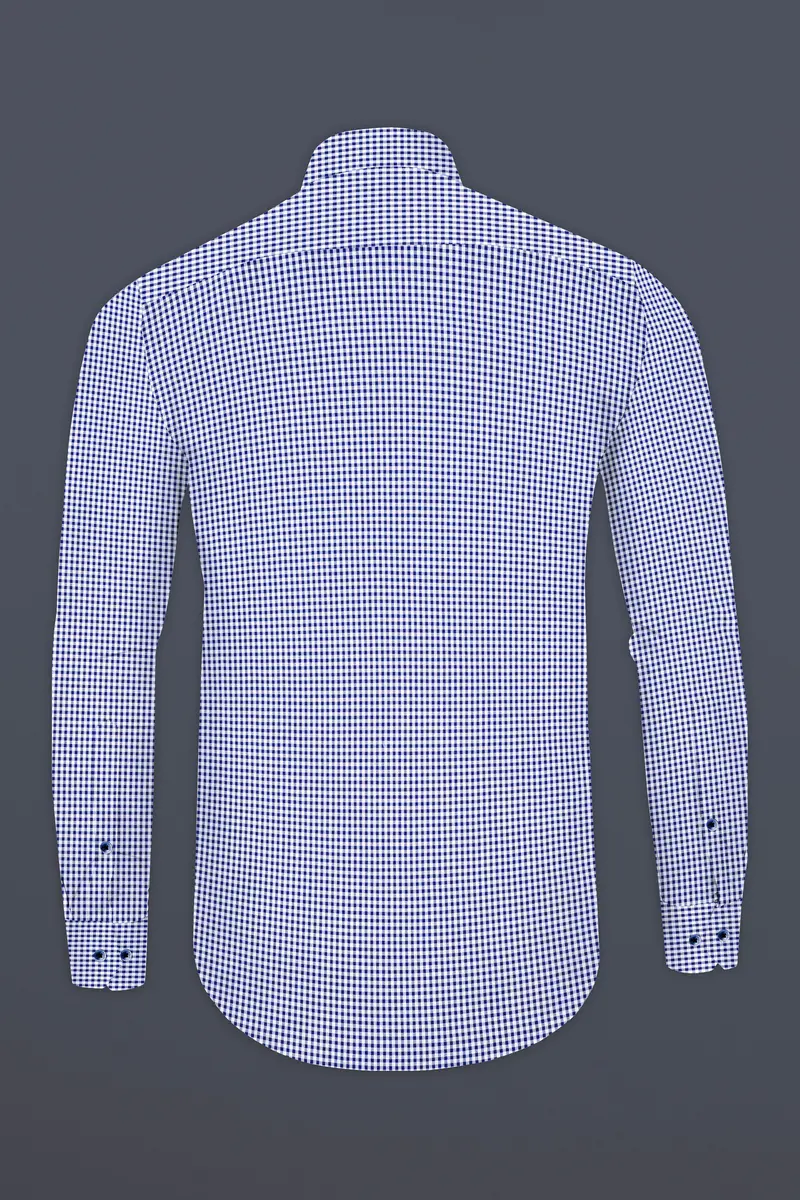 Violent Blue And Bright White Micro Checkered Giza Cotton Shirt 4