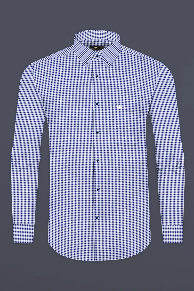 Violent Blue And Bright White Micro Checkered Giza Cotton Shirt 5