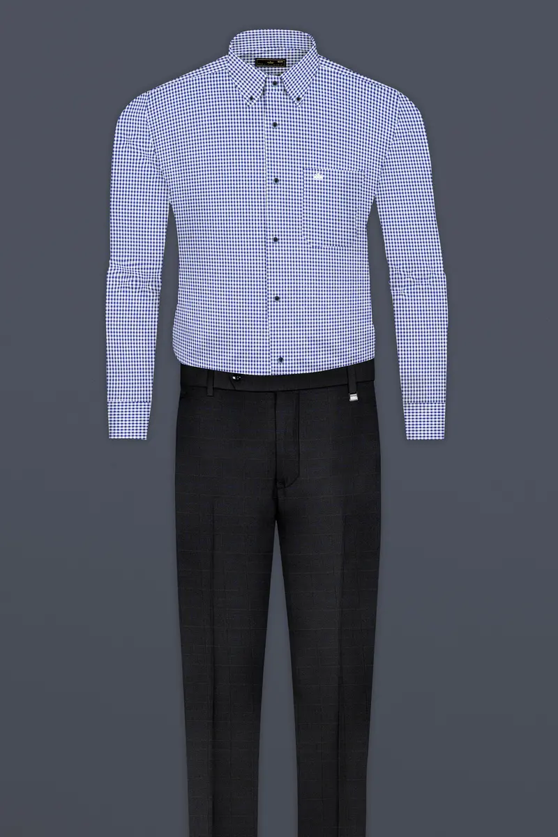 Violent Blue And Bright White Micro Checkered Giza Cotton Shirt 6
