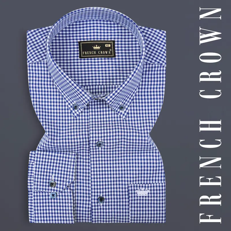 Violent Blue And Bright White Micro Checkered Giza Cotton Shirt 7