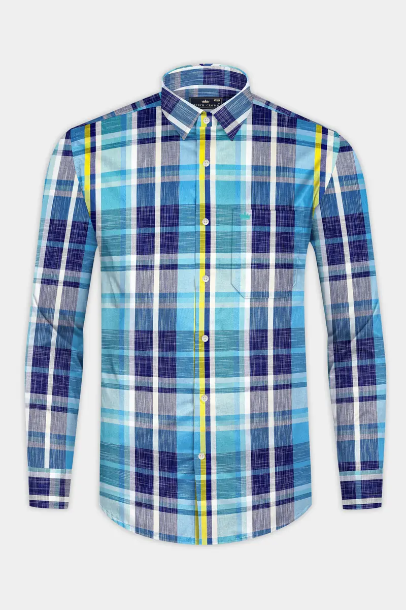 Violent Blue And Citrine Yellow Checked Premium Cotton Shirt 4