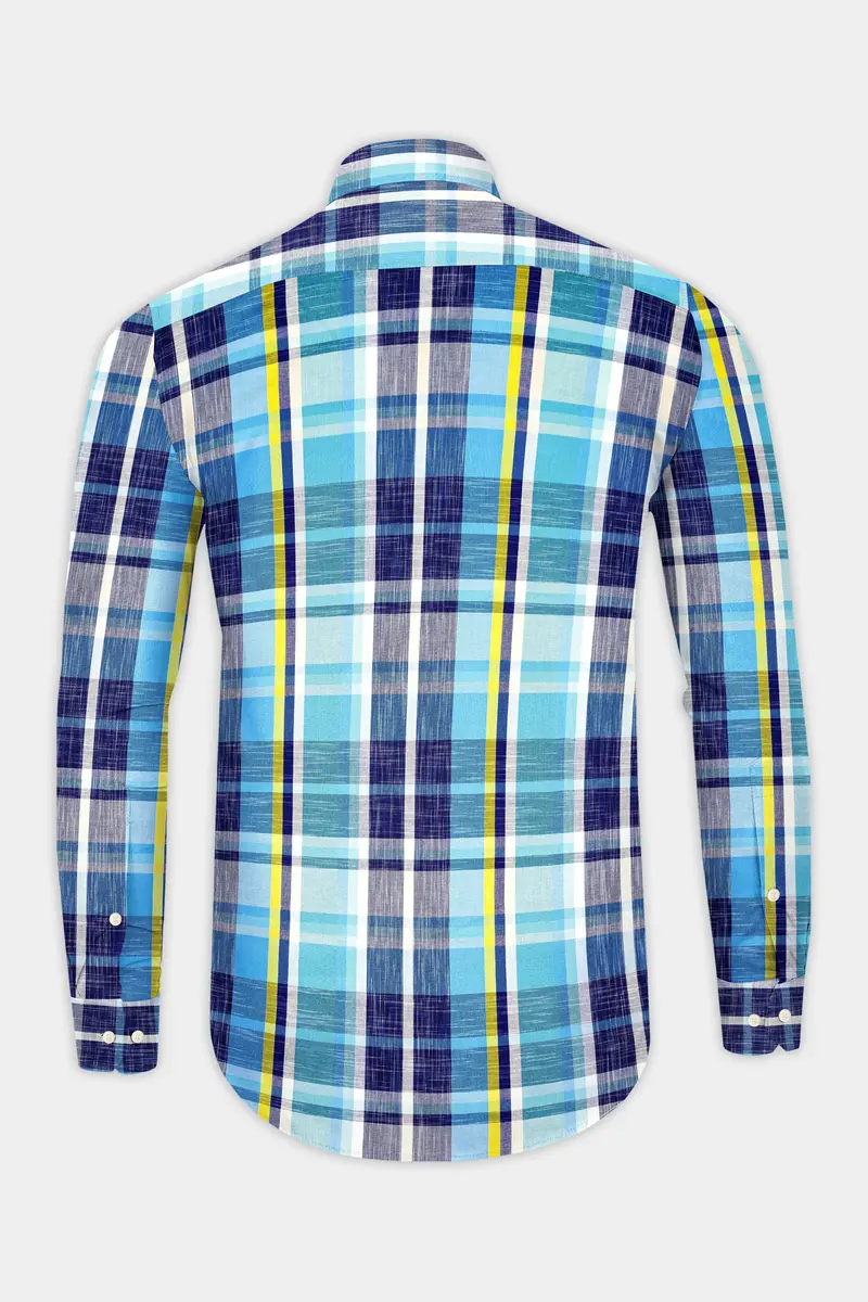 Violent Blue And Citrine Yellow Checked Premium Cotton Shirt 5