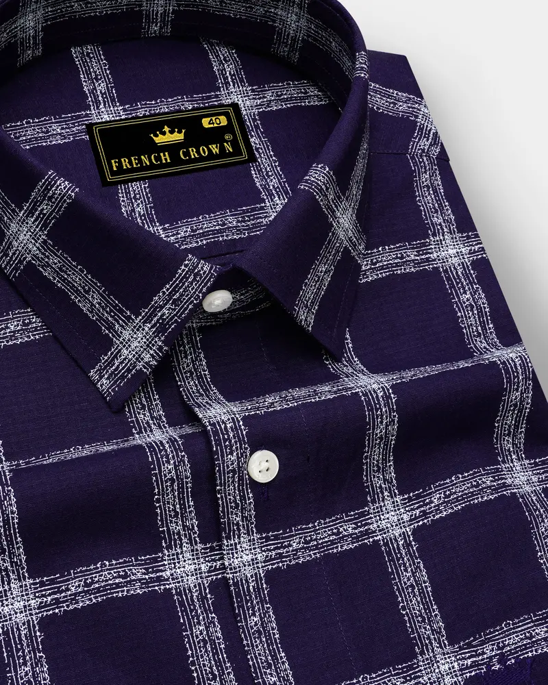 Violent Blue With White Windowpane Dobby Texture Premium Giza Cotton Shirt 1