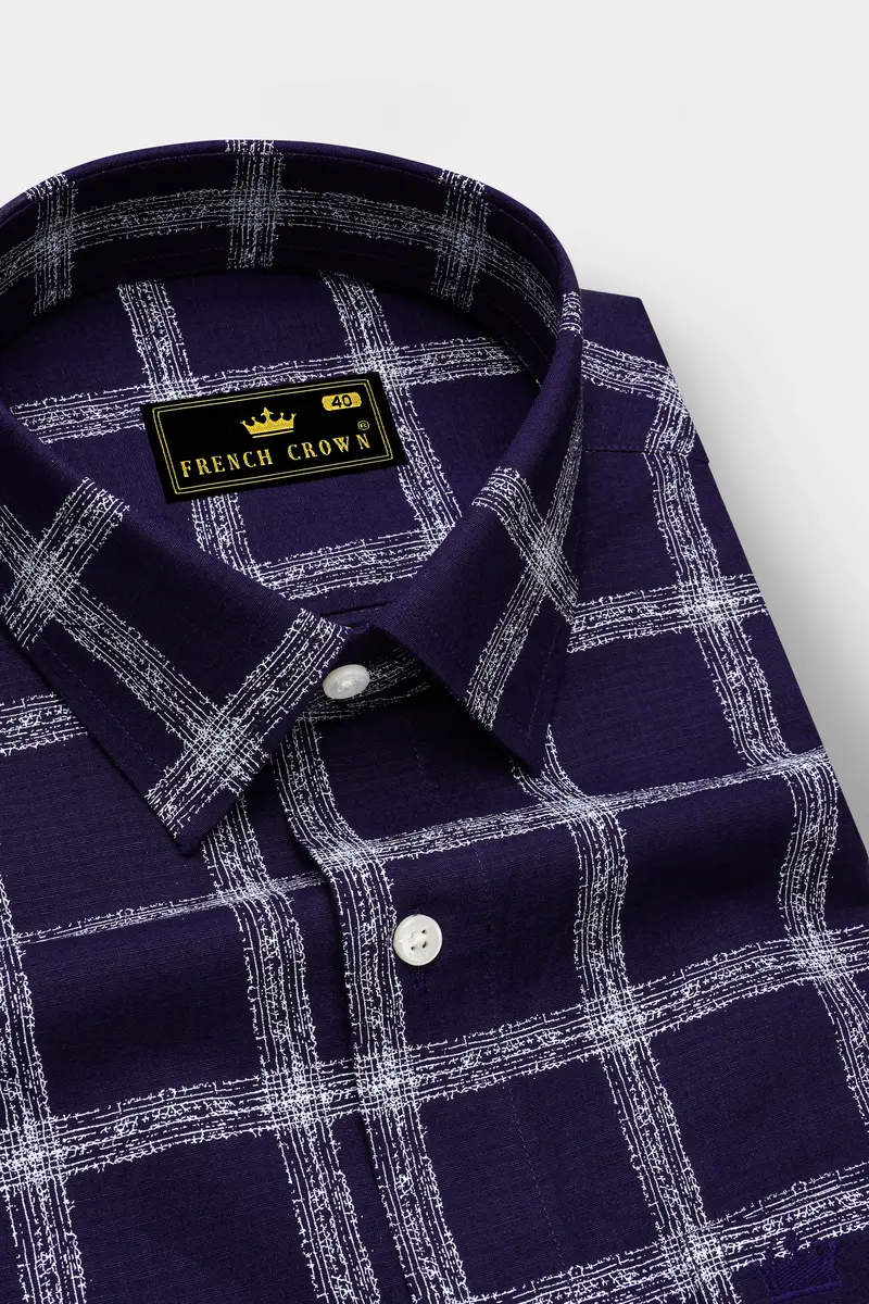 Violent Blue With White Windowpane Dobby Texture Premium Giza Cotton Shirt 2