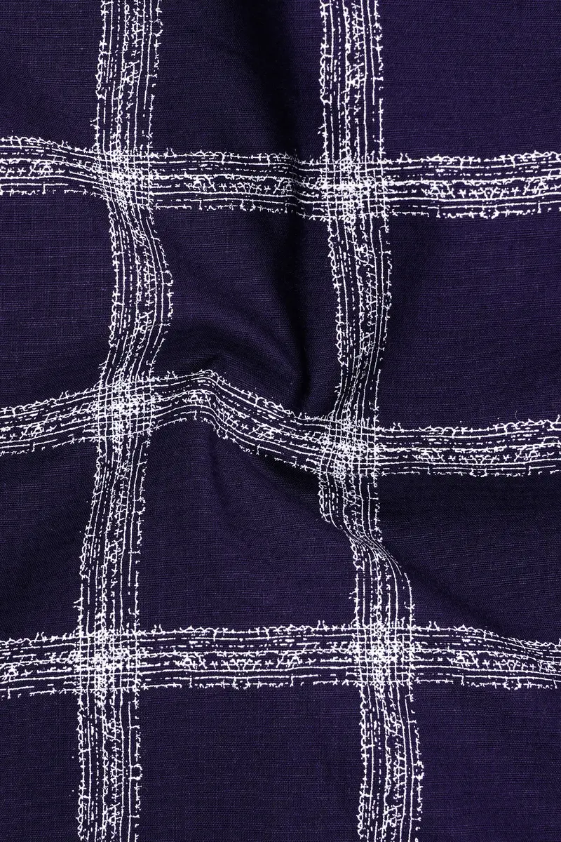 Violent Blue With White Windowpane Dobby Texture Premium Giza Cotton Shirt 3