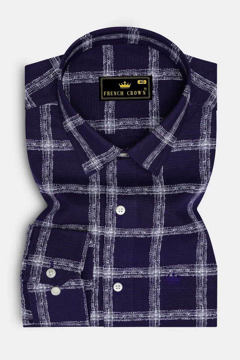 Violent Blue With White Windowpane Dobby Texture Premium Giza Cotton Shirt 4